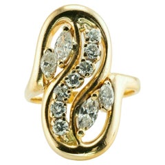Anello con diamante naturale in oro 14K Taglio rotondo marquise Vintage 1.70ct