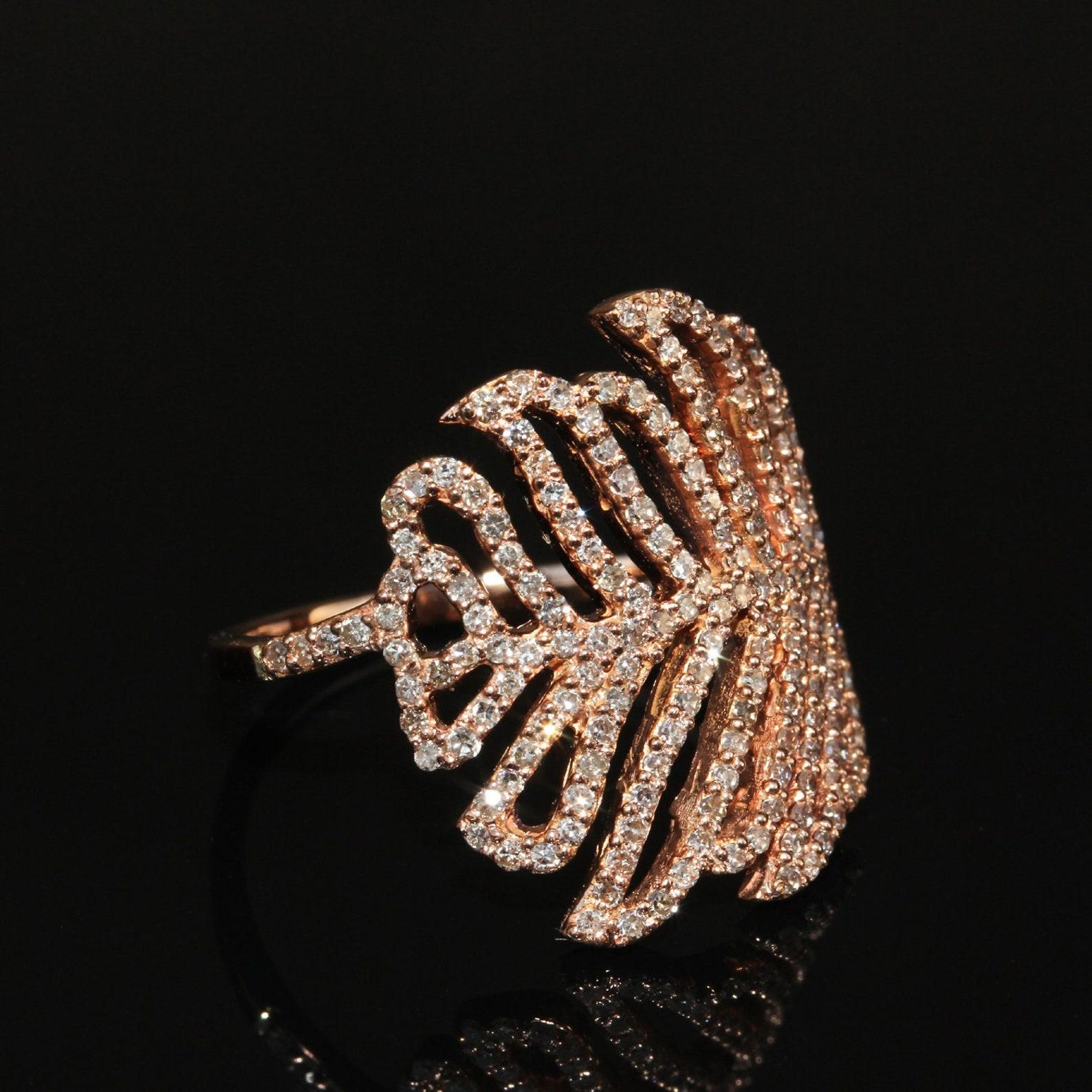 Art Deco Natural Diamond Ring 14k Gold Ring For Her Genuine Certified Pave Diamond Gift For Sale