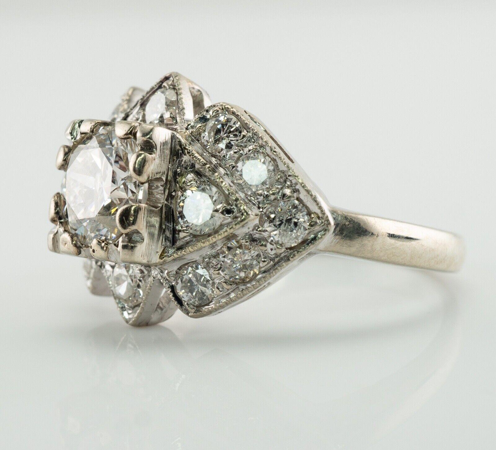 Natural Diamond Ring 14K Gold Vintage 1.70 TDW Engagement For Sale 1