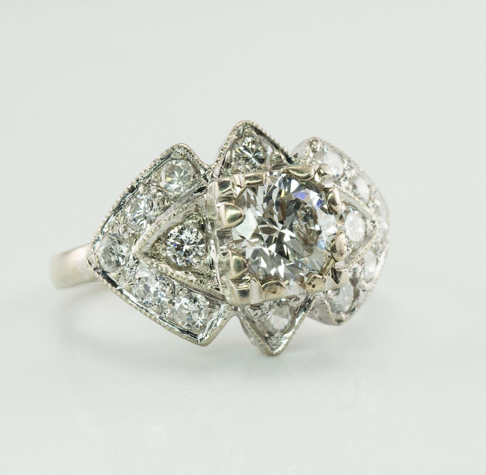 Natural Diamond Ring 14K Gold Vintage 1.70 TDW Engagement For Sale 3