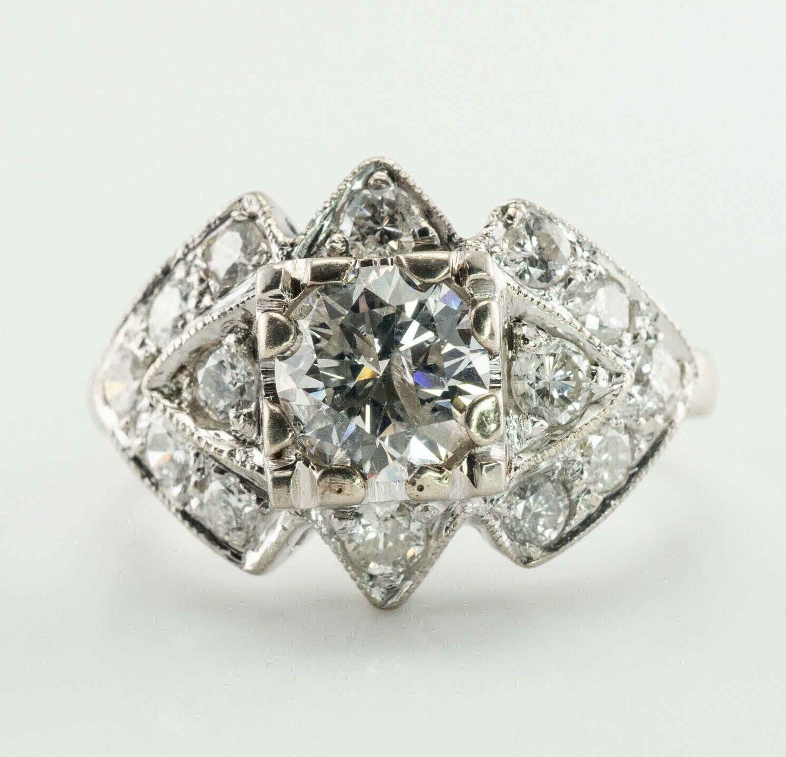 Natural Diamond Ring 14K Gold Vintage 1.70 TDW Engagement For Sale 4