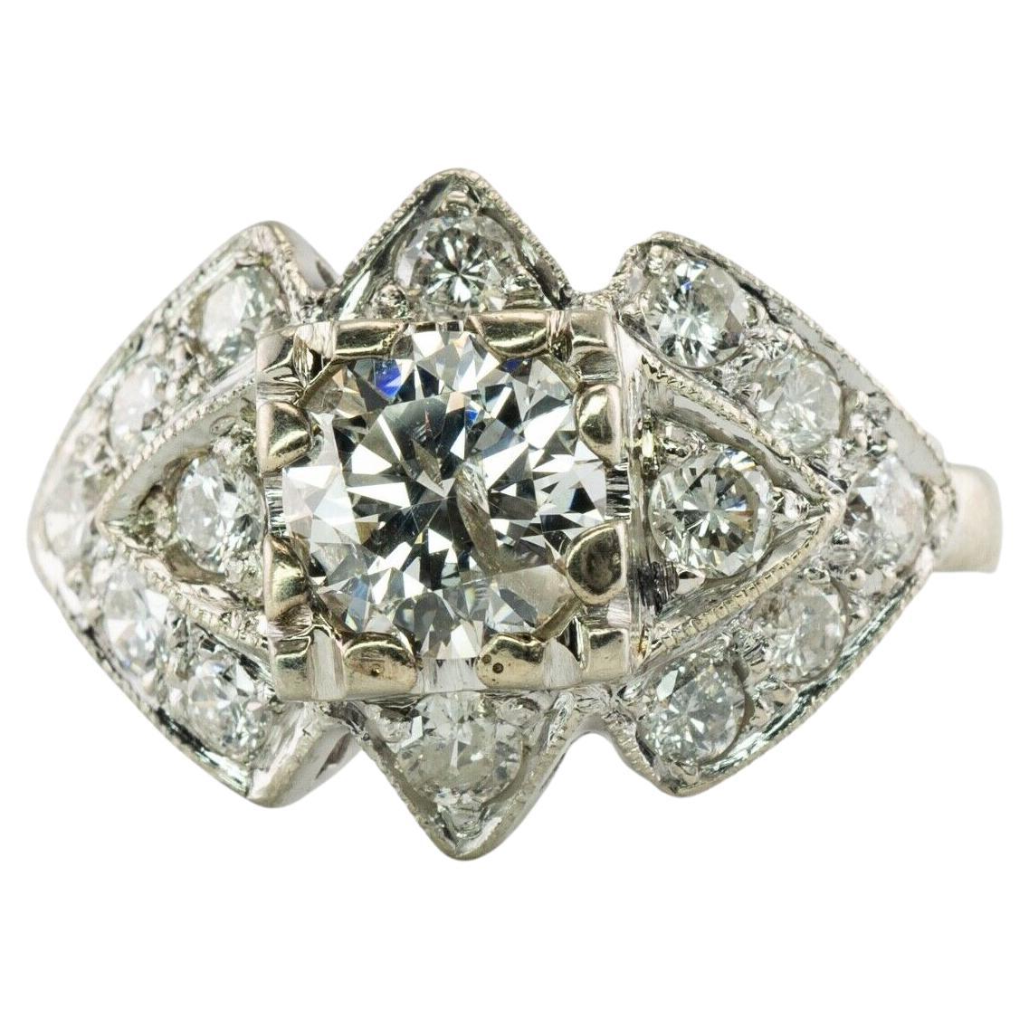 Natural Diamond Ring 14K Gold Vintage 1.70 TDW Engagement For Sale