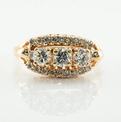 Anillo de diamantes naturales Oro de 14 quilates Vintage Banda de tres piedras Estate 1,23 TDW