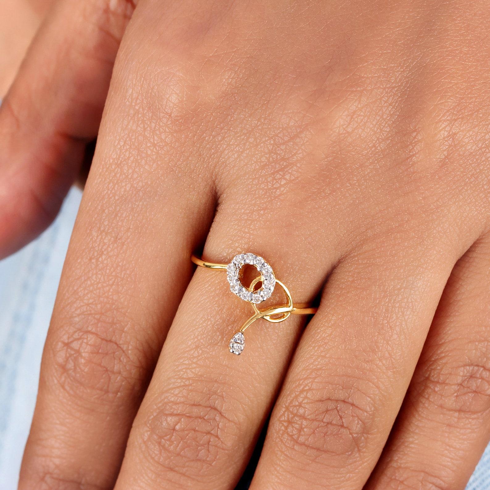 Art déco Diamant naturel  Bague en or massif 14k Bague faite à la main Cadeau de mariage pour elle en vente