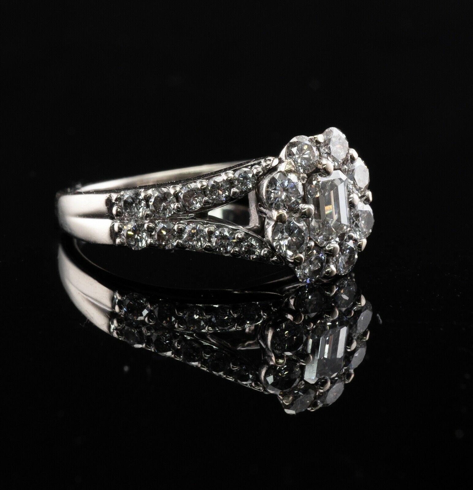Emerald Cut Natural Diamond Ring 14K White Gold Band 1.36 TDW Engagement For Sale