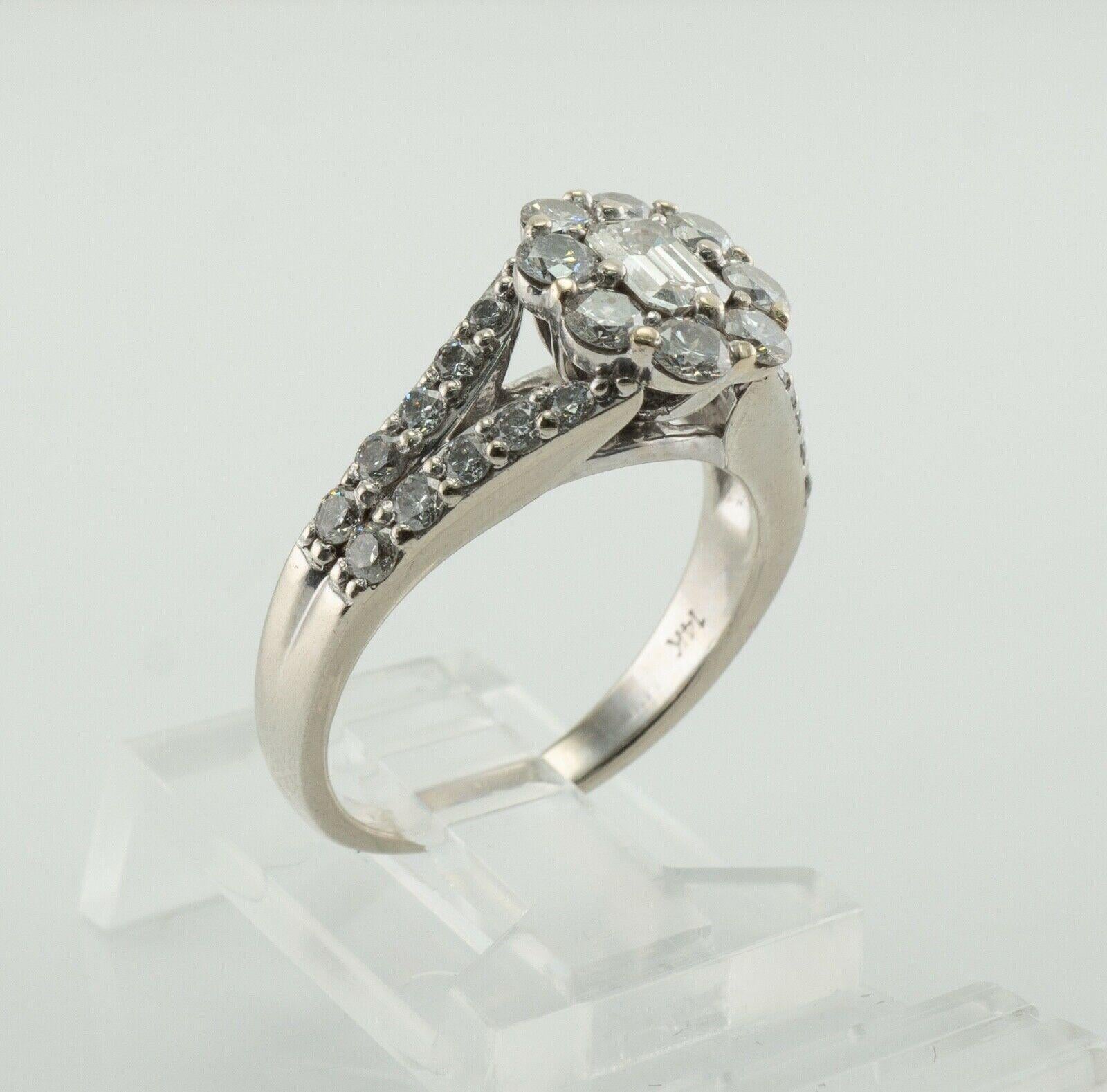 Natural Diamond Ring 14K White Gold Band 1.36 TDW Engagement In Good Condition For Sale In East Brunswick, NJ