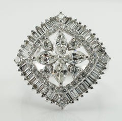 Natural Diamond Ring 14K White Gold Cluster Cocktail 2.06 TDW