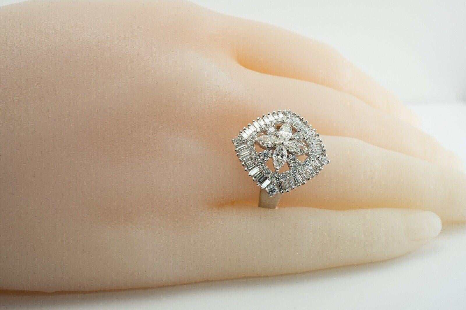 Natural Diamond Ring 14K White Gold Cluster Cocktail 2.06 TDW In Good Condition For Sale In East Brunswick, NJ