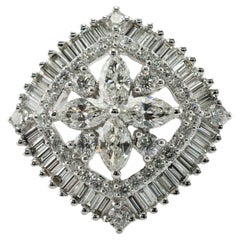 Natural Diamond Ring 14K White Gold Cluster Cocktail 2.06 TDW