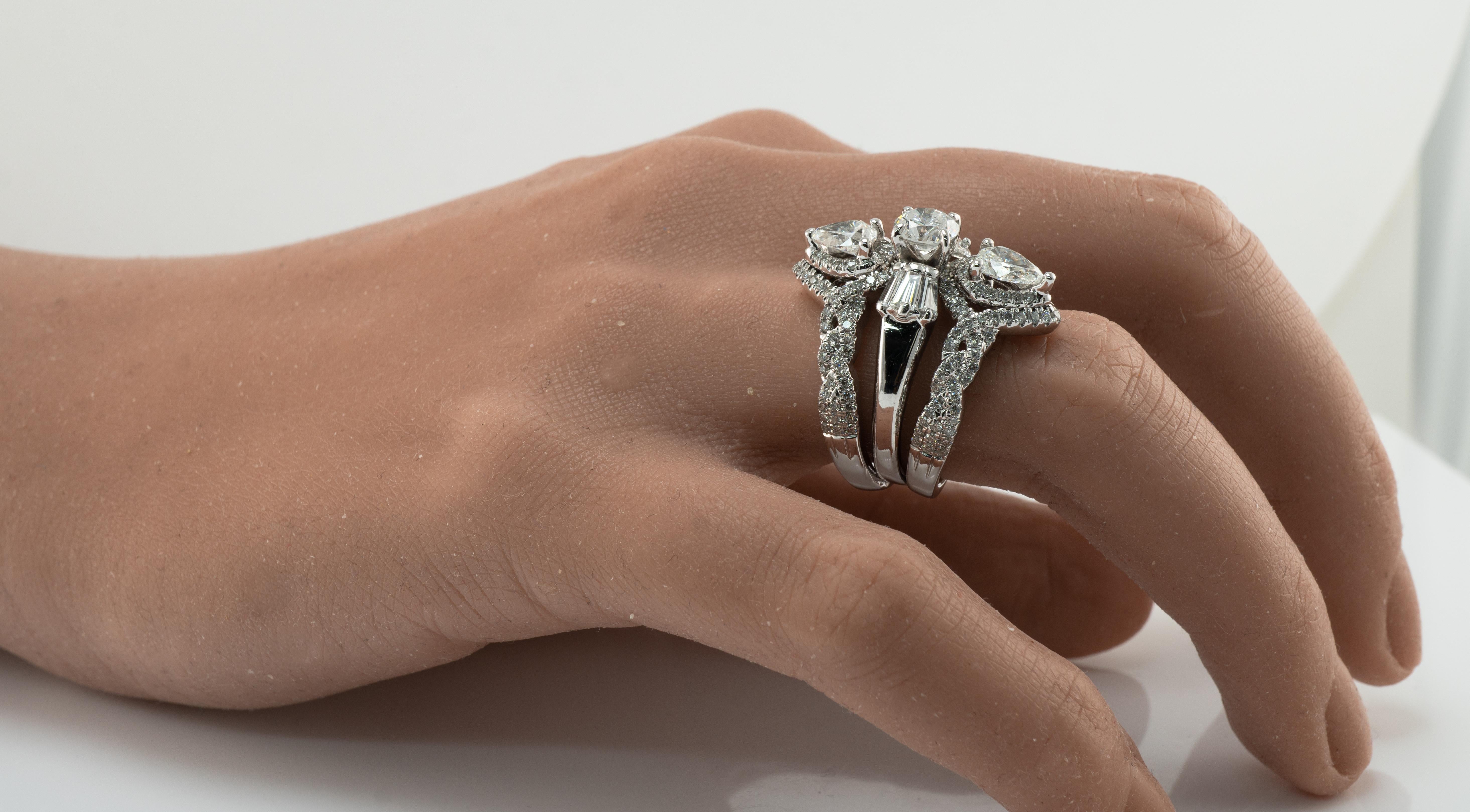 Natural Diamond Ring 14K White Gold Cluster Cocktail 3.82 TDW Triple Bands For Sale 7