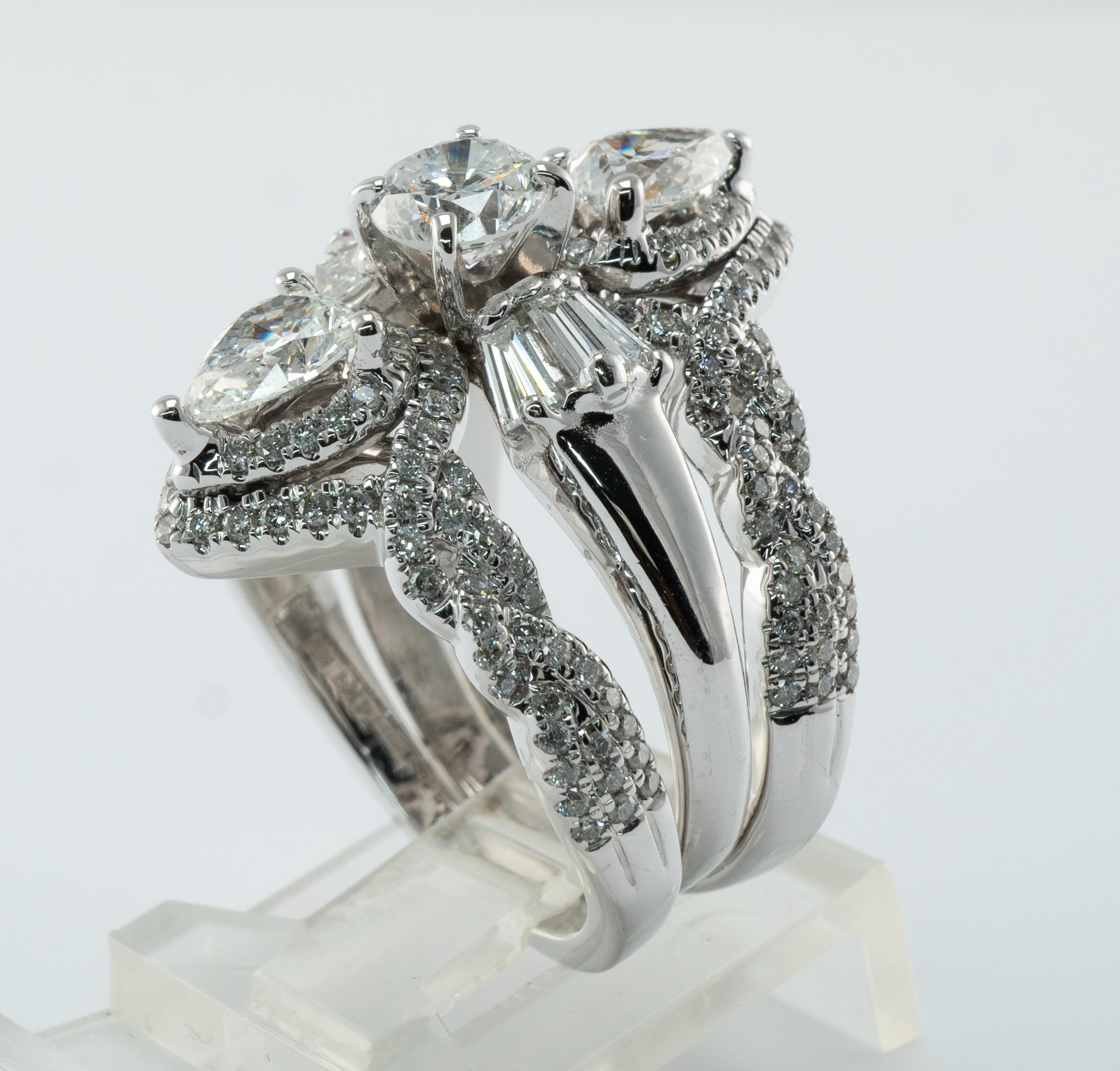 Natural Diamond Ring 14K White Gold Cluster Cocktail 3.82 TDW Triple Bands For Sale 8