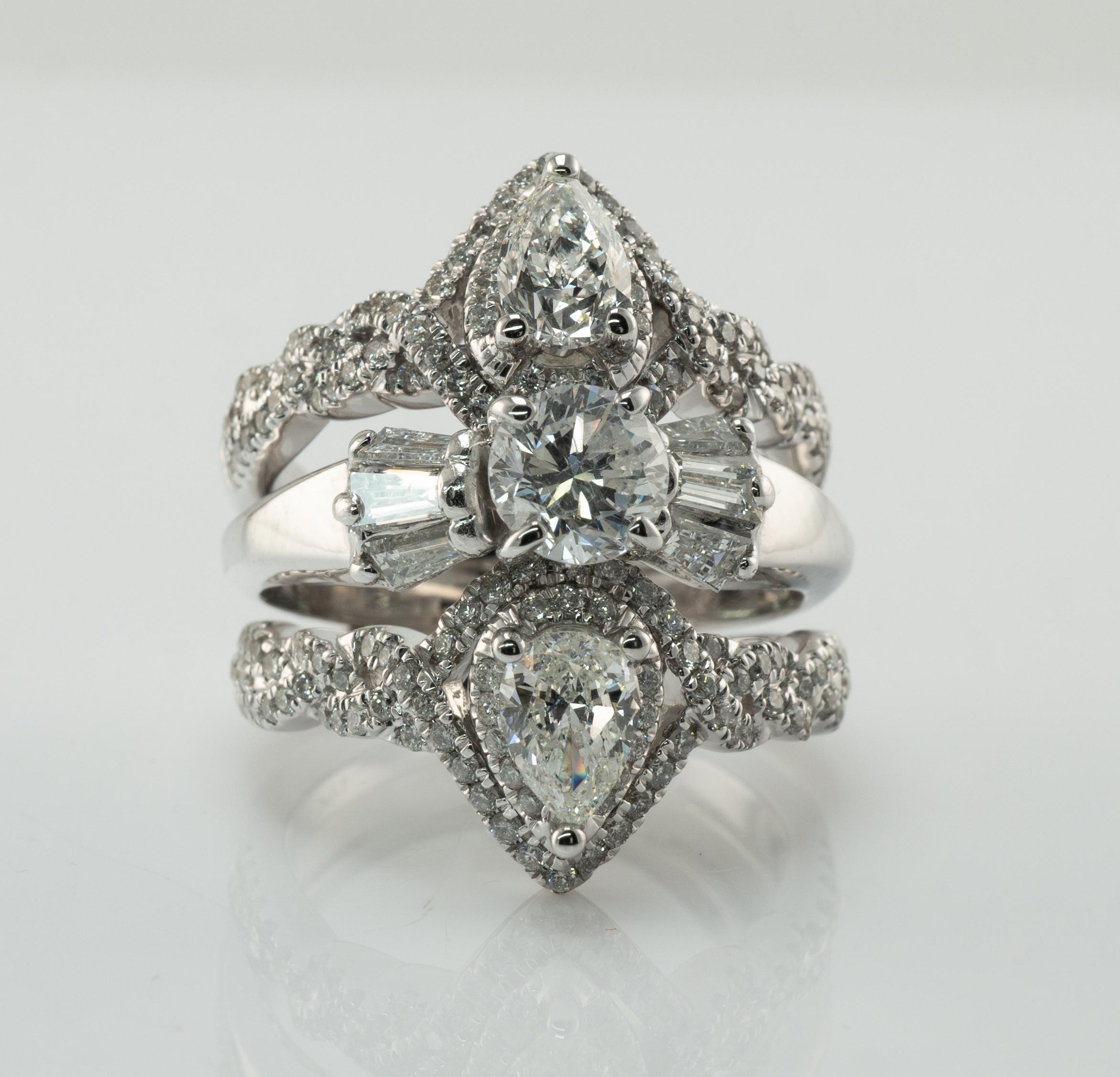 Mixed Cut Natural Diamond Ring 14K White Gold Cluster Cocktail 3.82 TDW Triple Bands For Sale