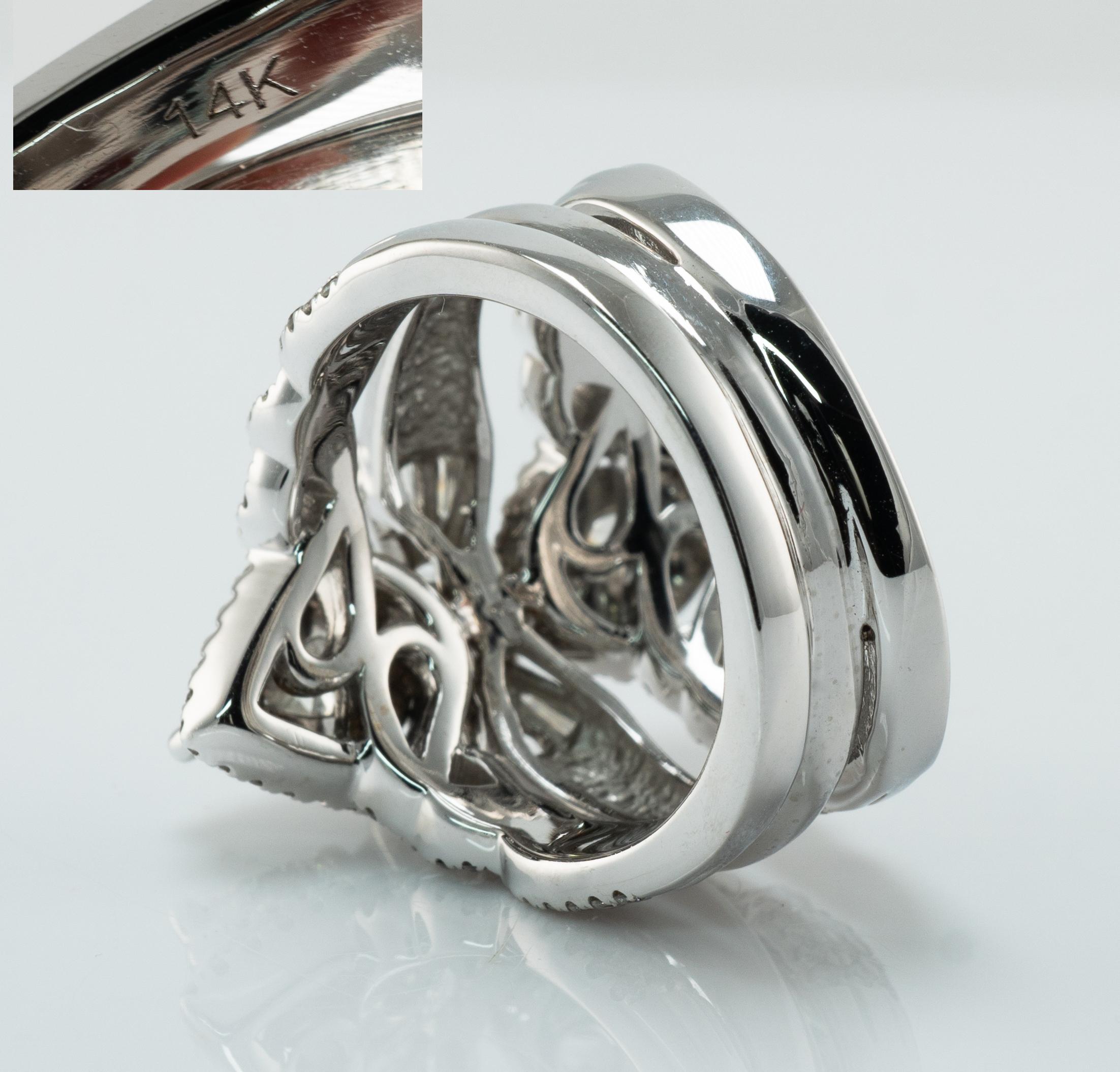 Natural Diamond Ring 14K White Gold Cluster Cocktail 3.82 TDW Triple Bands For Sale 3
