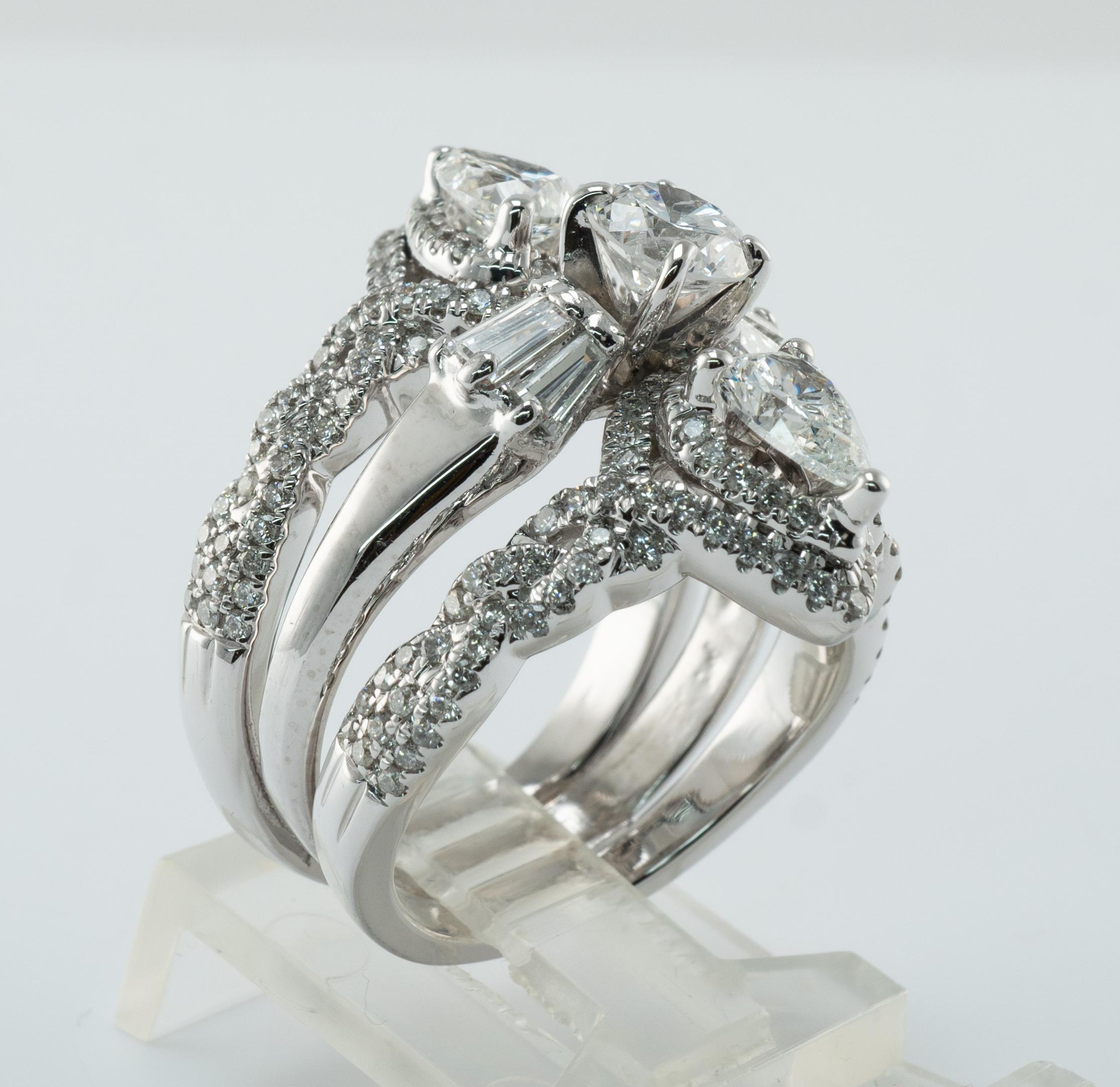 Natural Diamond Ring 14K White Gold Cluster Cocktail 3.82 TDW Triple Bands For Sale 5