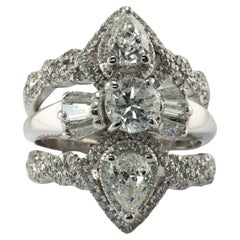 Natürlicher Diamantring 14K Weißgold Cluster Cocktail 3,82 TDW Dreifachbänder