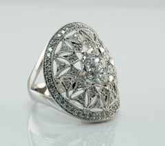 Natural Diamond Ring 14K White Gold Large Cluster Cocktail