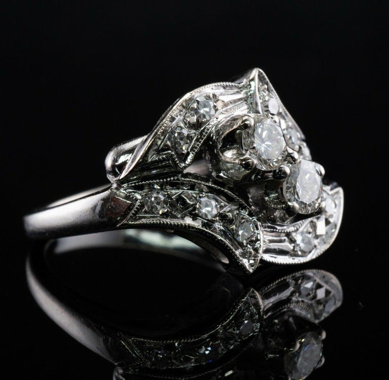 Natural Diamond Ring 14K White Gold Vintage .53ct TDW For Sale at 1stDibs