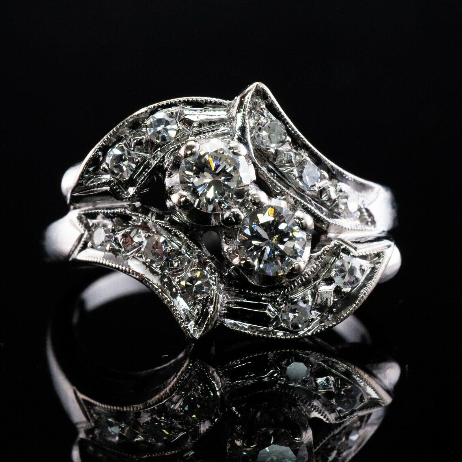 Anillo Diamante Natural Oro Blanco 14K Vintage .53ct TDW en venta 2