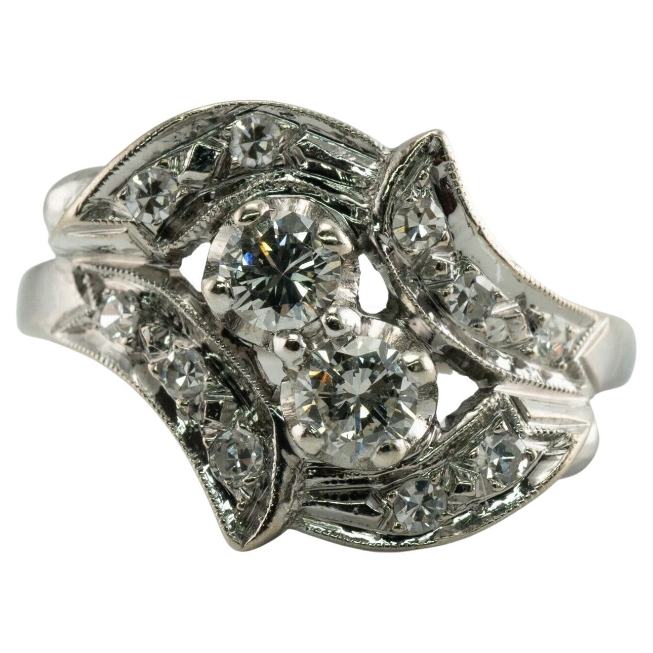 Bague vintage en or blanc 14 carats avec diamants naturels 0,53 carat TDW en vente