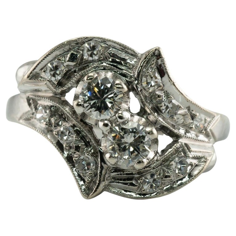 Natural Diamond Ring 14K White Gold Vintage .53ct TDW For Sale at 1stDibs