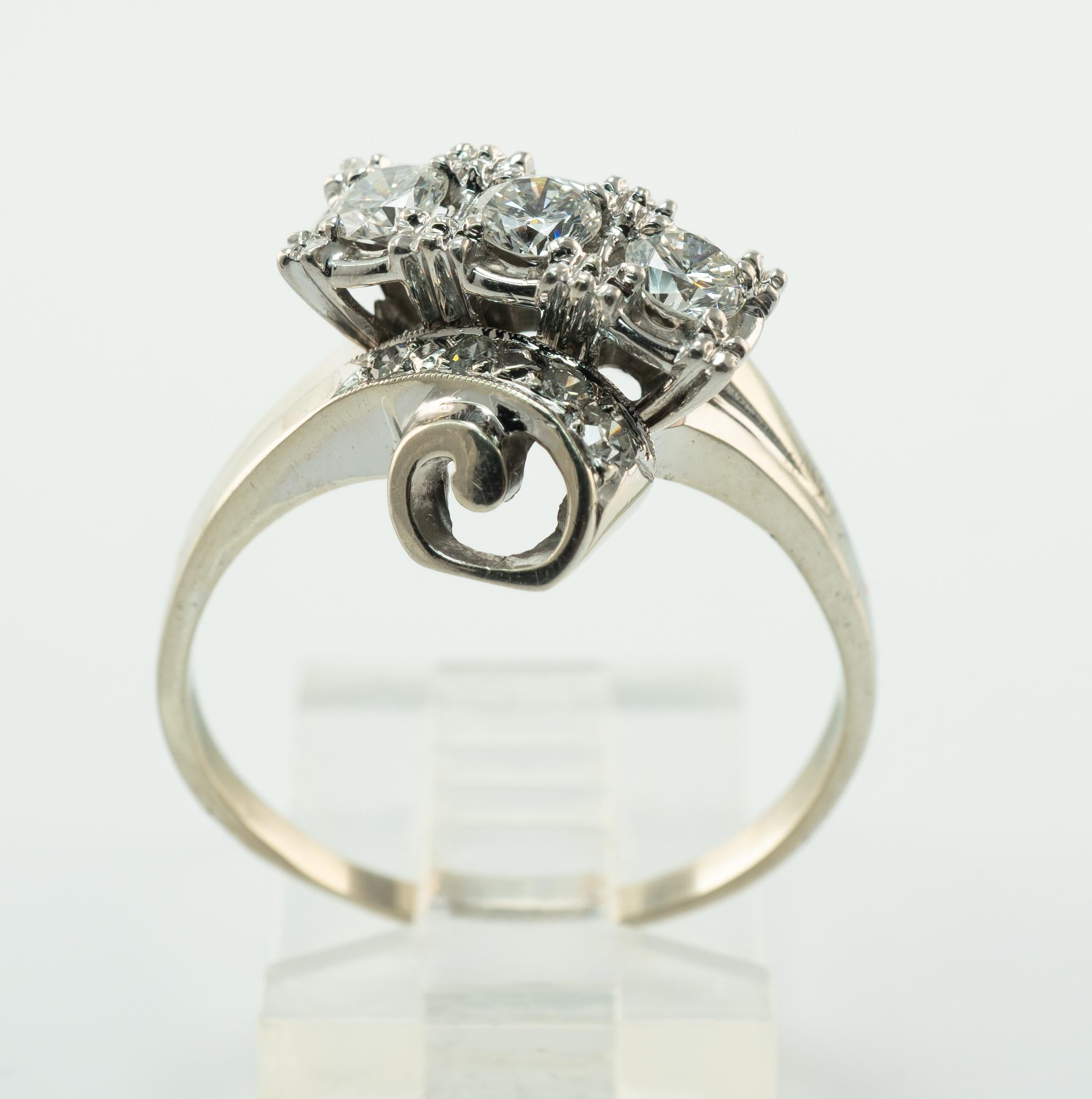Anillo Diamante Natural Oro Blanco 14K Vintage .70ct TDW Espiral en venta 5