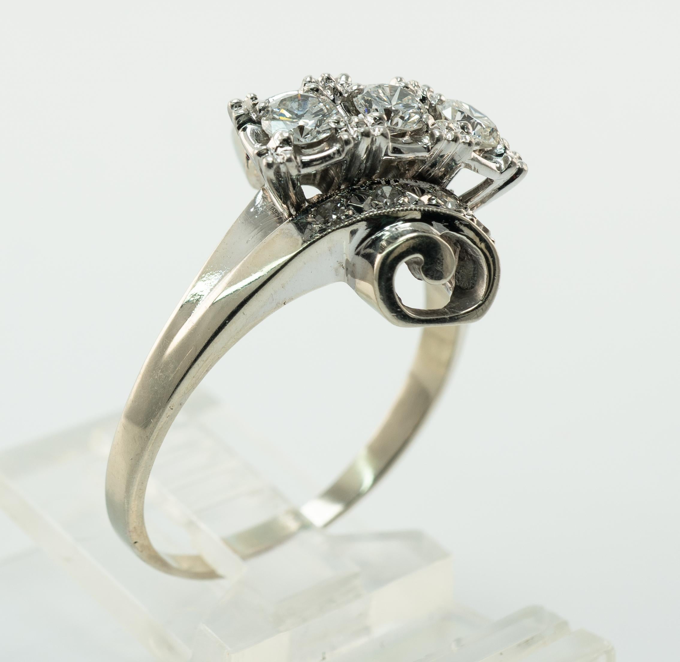 Anillo Diamante Natural Oro Blanco 14K Vintage .70ct TDW Espiral en venta 7