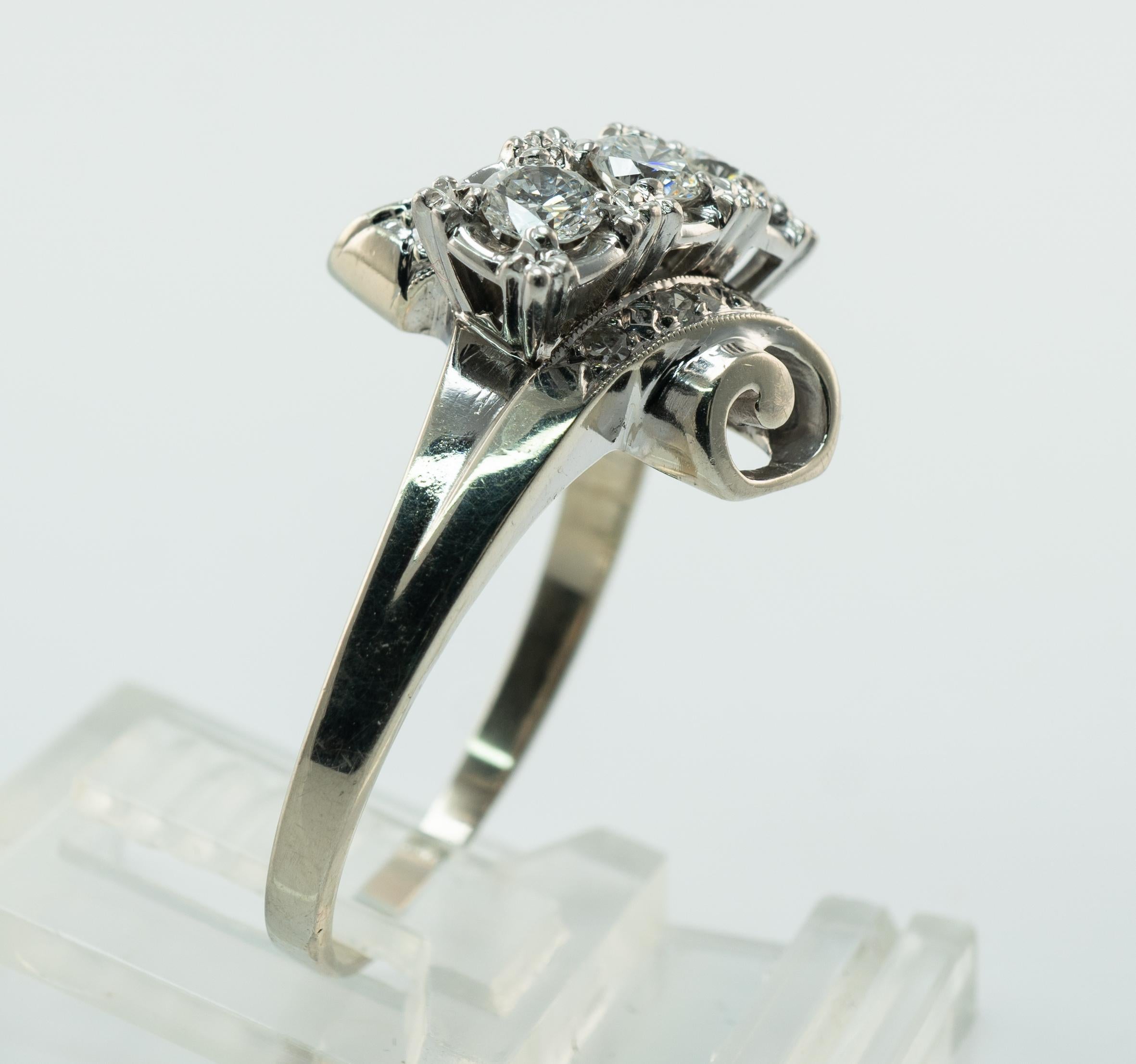 Anillo Diamante Natural Oro Blanco 14K Vintage .70ct TDW Espiral en venta 9