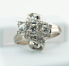 Natural Diamond Ring 14K White Gold Vintage .70ct TDW Spiral