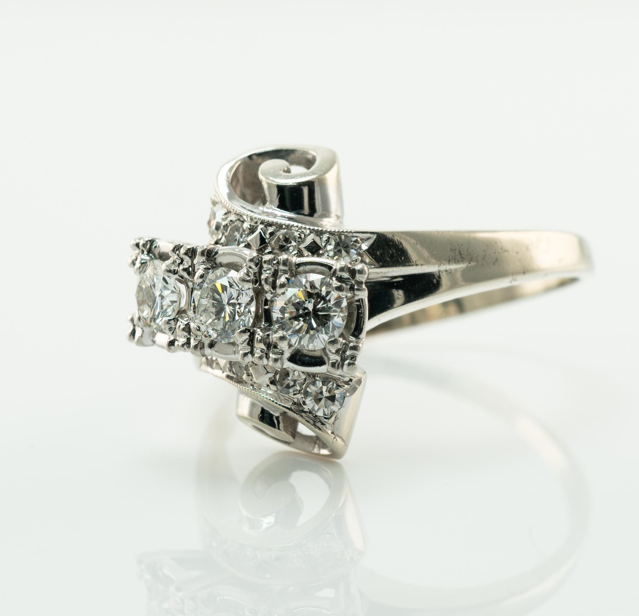 Anillo Diamante Natural Oro Blanco 14K Vintage .70ct TDW Espiral en venta 3