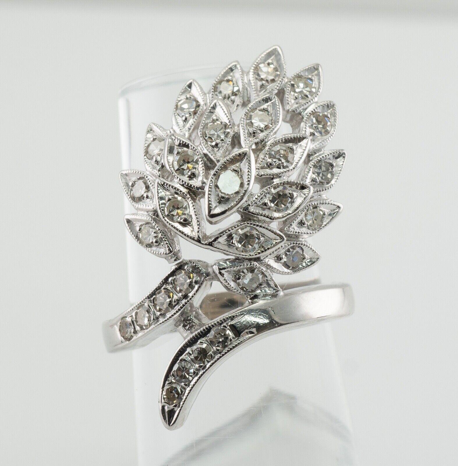 Natürlicher Diamantring 14K Weißgold Vintage Cluster 1,24 TDW im Angebot 4