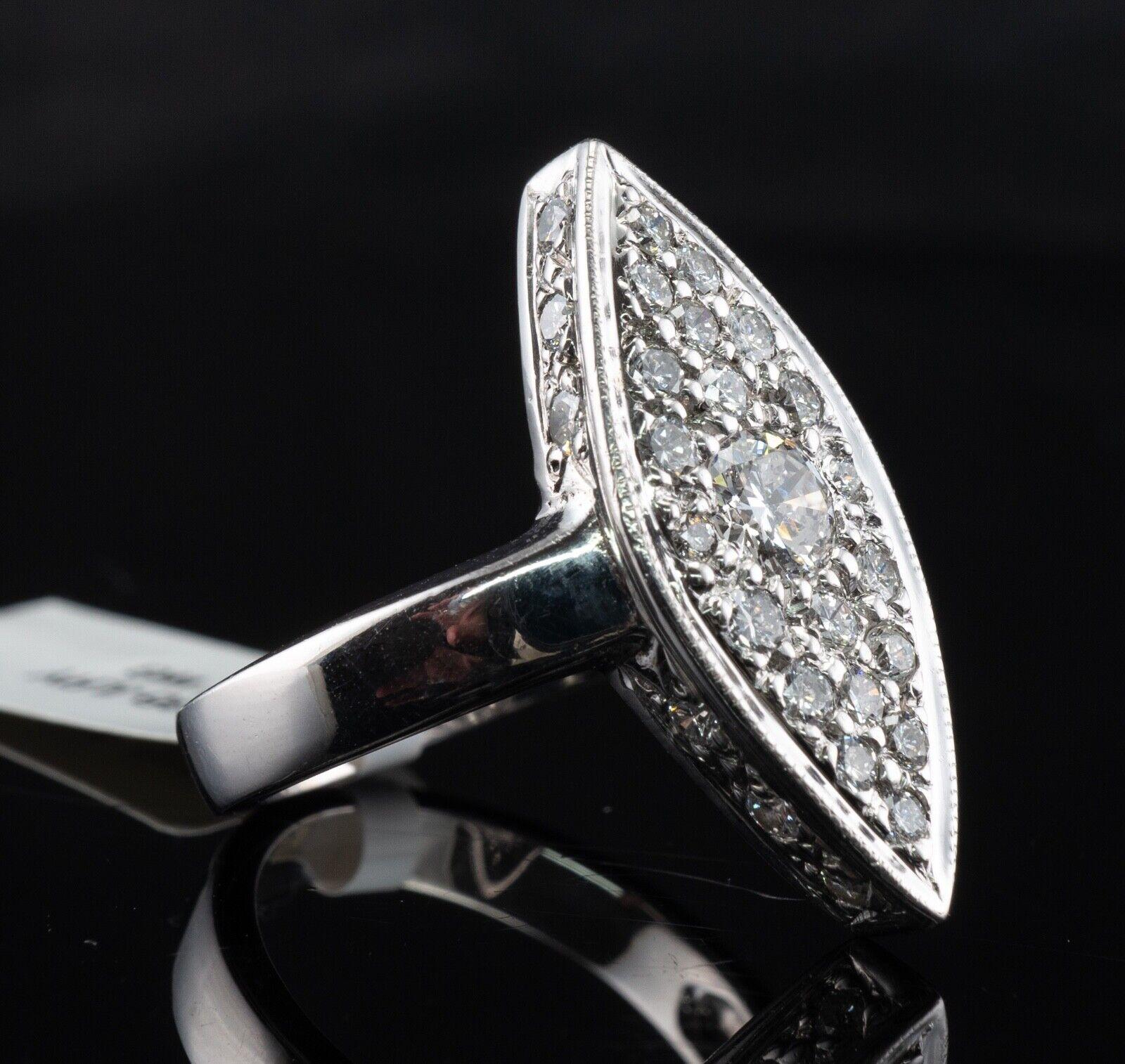 Natürlicher Diamantring 14K Weißgold Vintage Marquise Form im Angebot 5