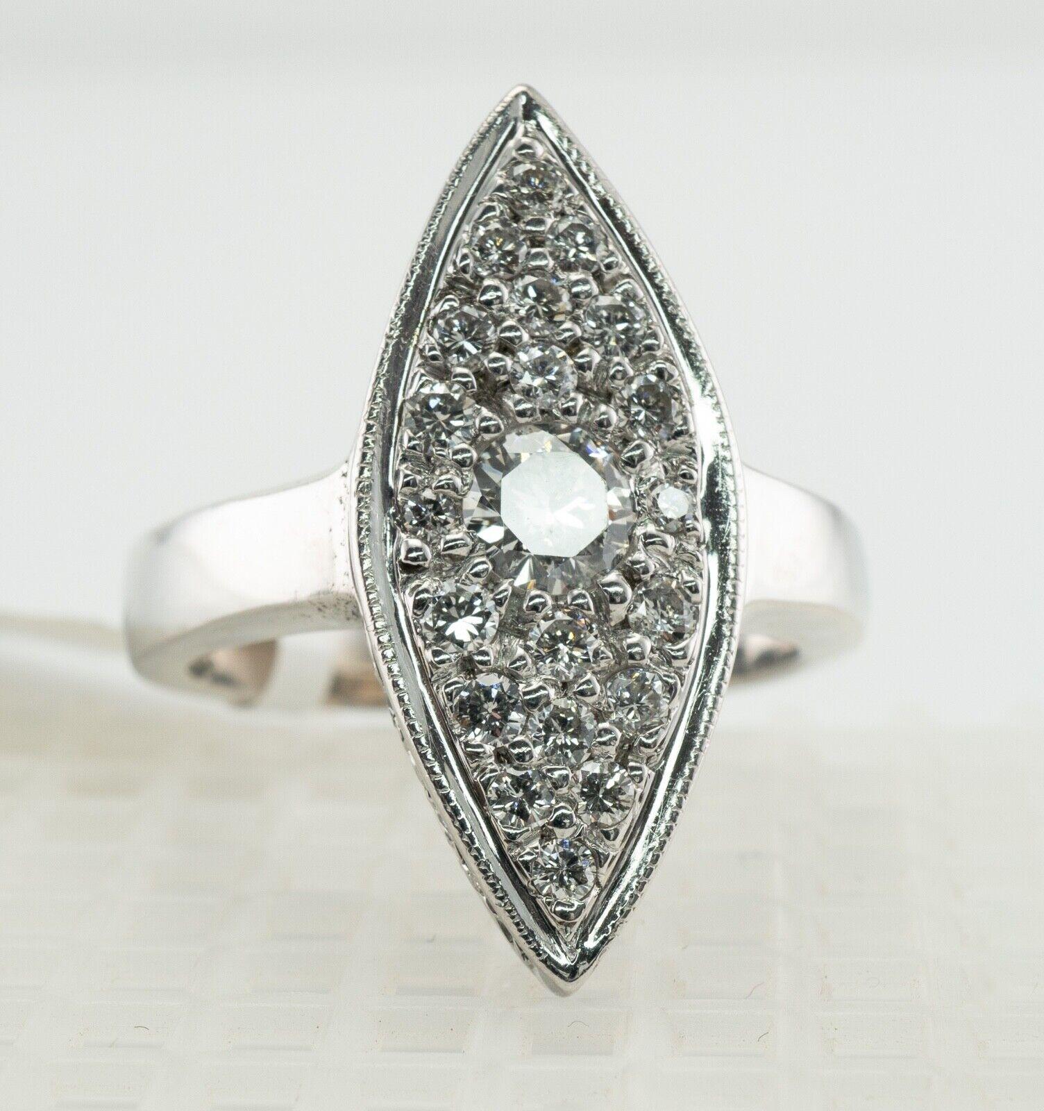 Natürlicher Diamantring 14K Weißgold Vintage Marquise Form im Angebot 2