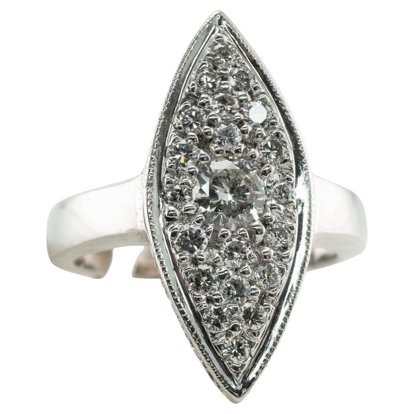 Natural Diamond Ring 14K White Gold Vintage Marquise shape