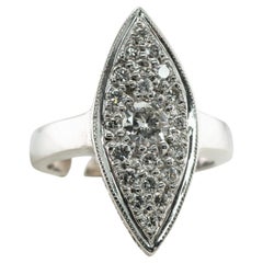 Anillo Diamante Natural Oro Blanco 14K Forma Marquesa Vintage