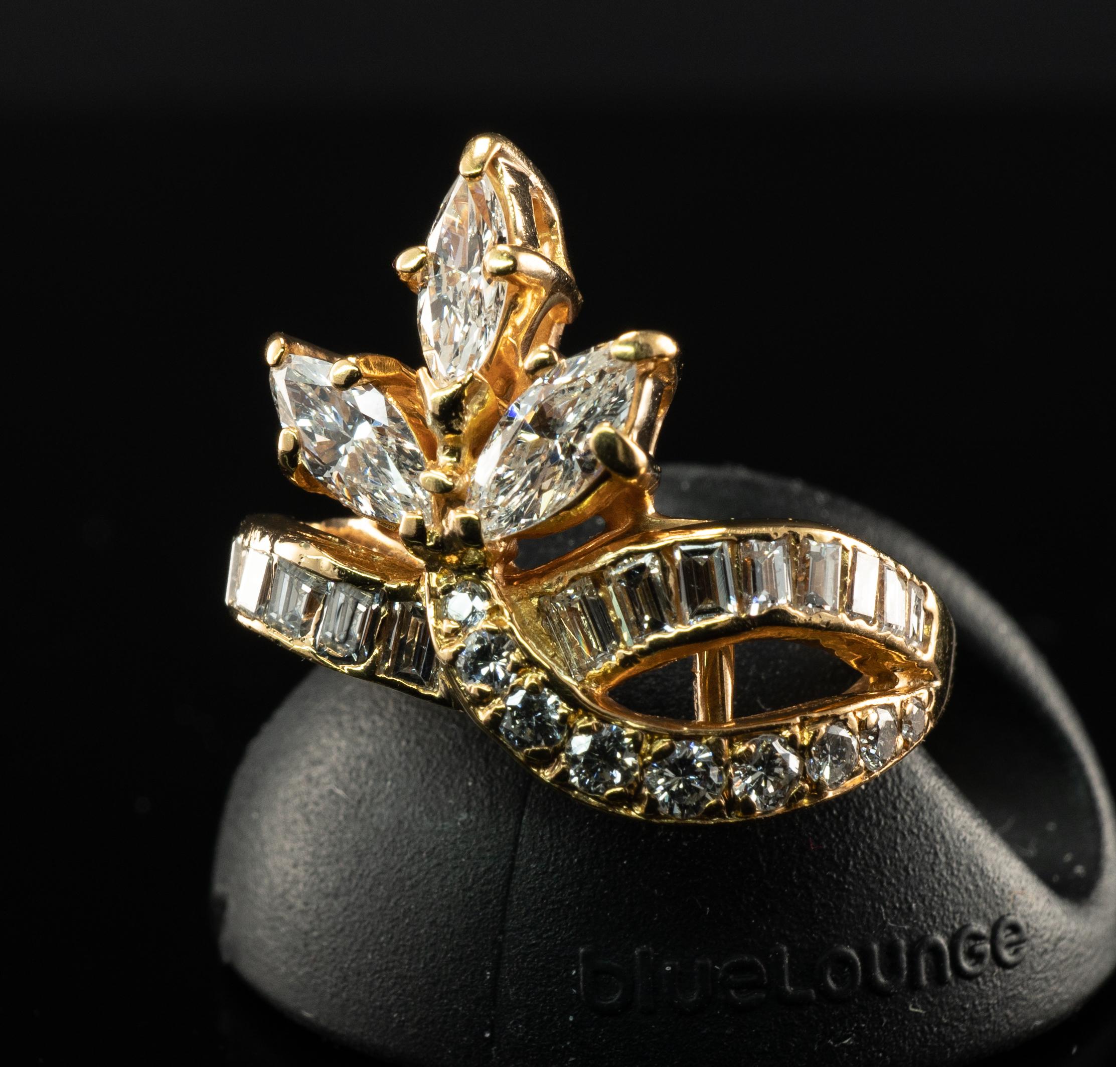 Natural Diamond Ring 14k Yellow Gold Marquise Round 1.81 Cttw For Sale 5