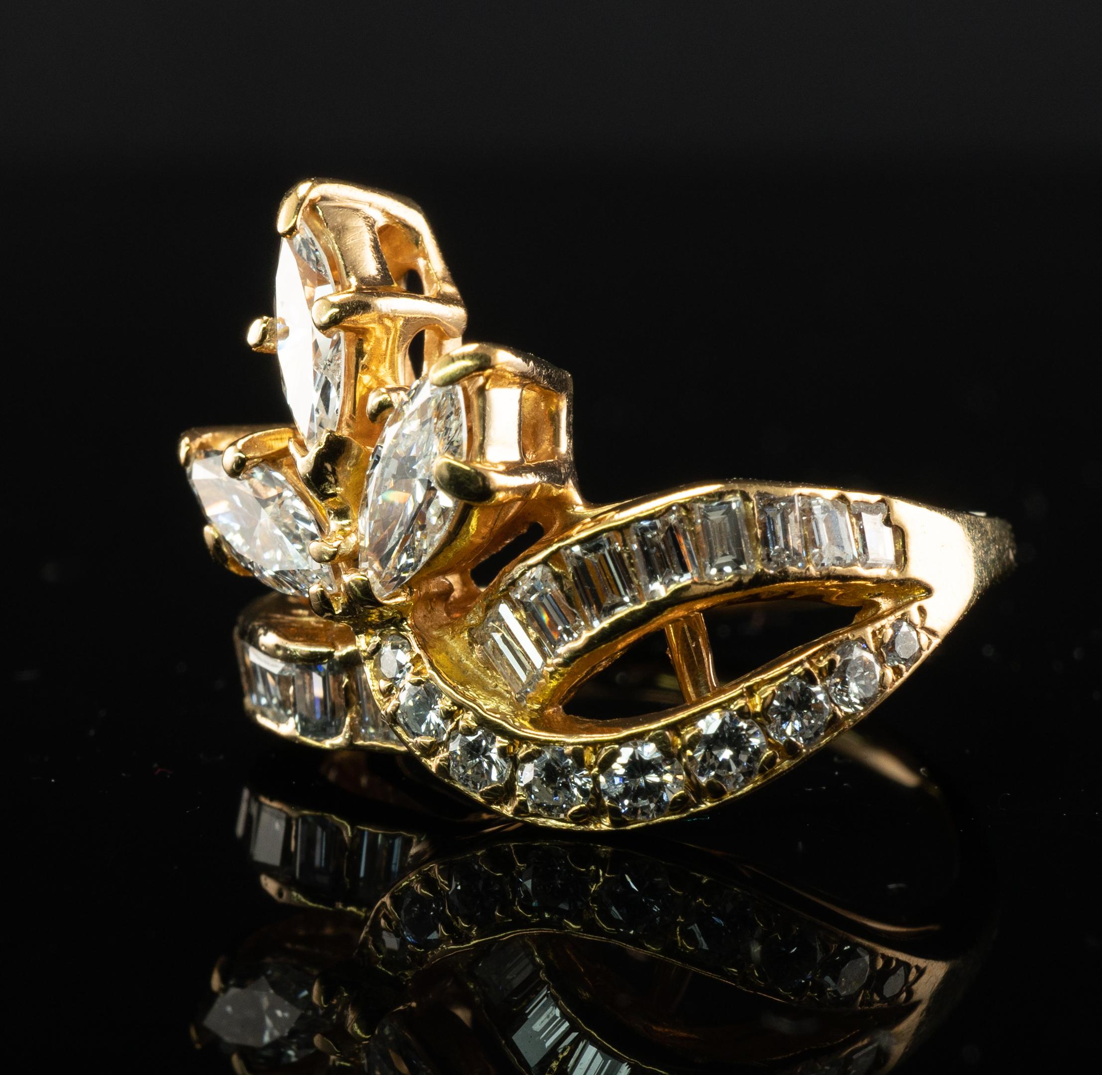 Natural Diamond Ring 14k Yellow Gold Marquise Round 1.81 Cttw For Sale 6