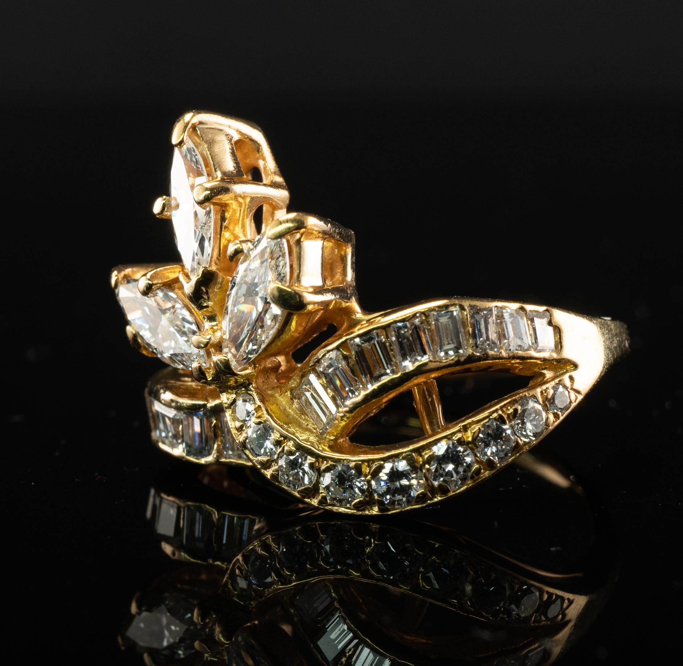 Natürlicher Diamantring 14k Gelbgold Marquise Rund 1,81 Gesamtkaratgewicht im Angebot 6