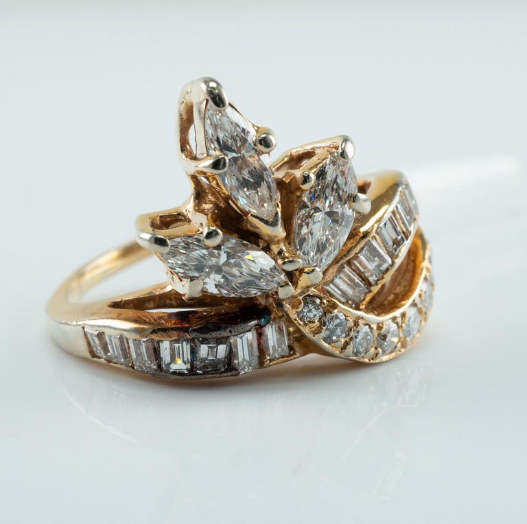 Natural Diamond Ring 14k Yellow Gold Marquise Round 1.81 Cttw For Sale ...