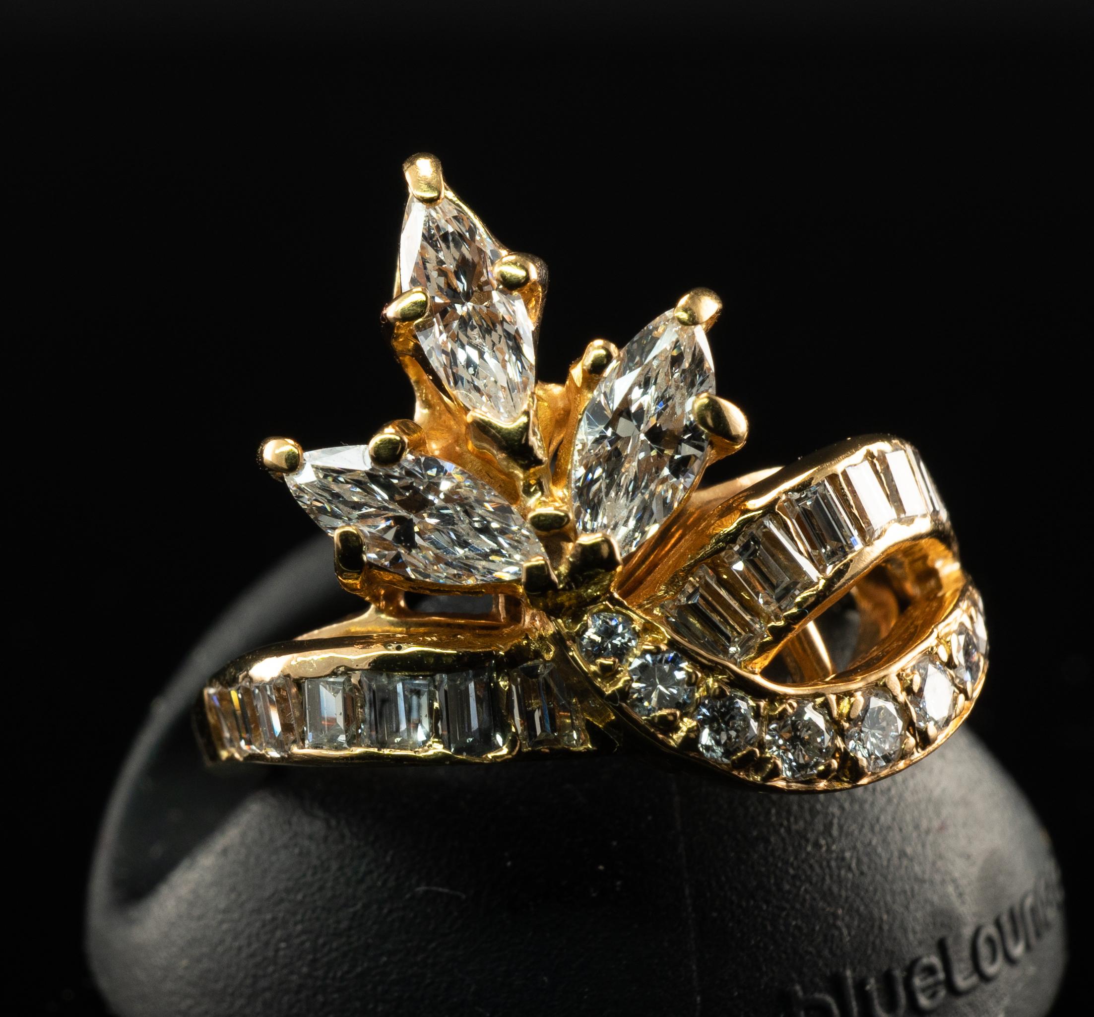 Natürlicher Diamantring 14k Gelbgold Marquise Rund 1,81 Gesamtkaratgewicht im Angebot 3