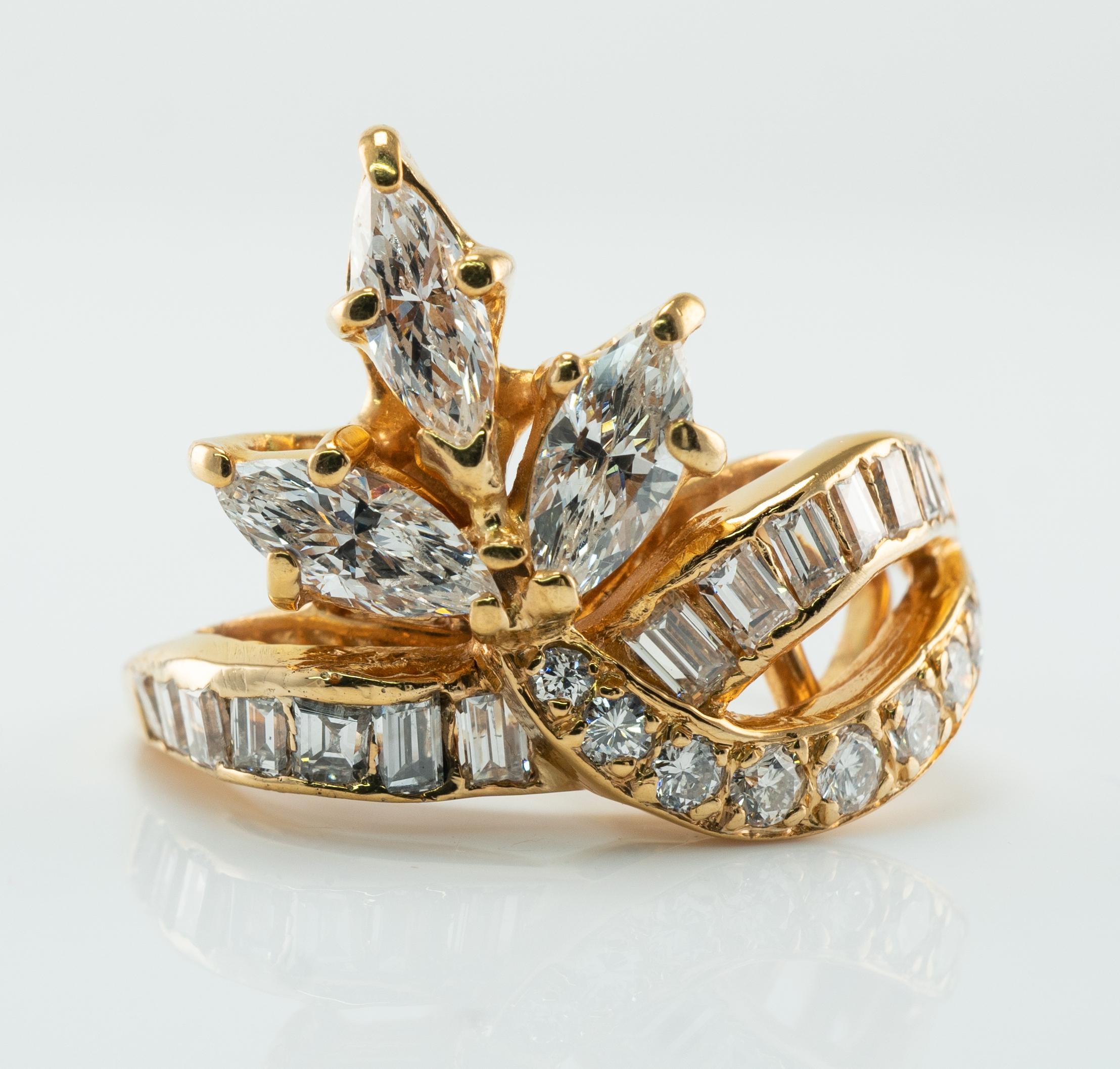 Natürlicher Diamantring 14k Gelbgold Marquise Rund 1,81 Gesamtkaratgewicht im Angebot 4