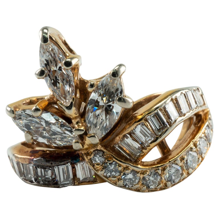 Natural Diamond Ring 14k Yellow Gold Marquise Round 1.81 Cttw For Sale ...