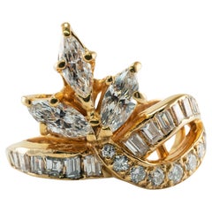 Natürlicher Diamantring 14k Gelbgold Marquise Rund 1,81 Gesamtkaratgewicht
