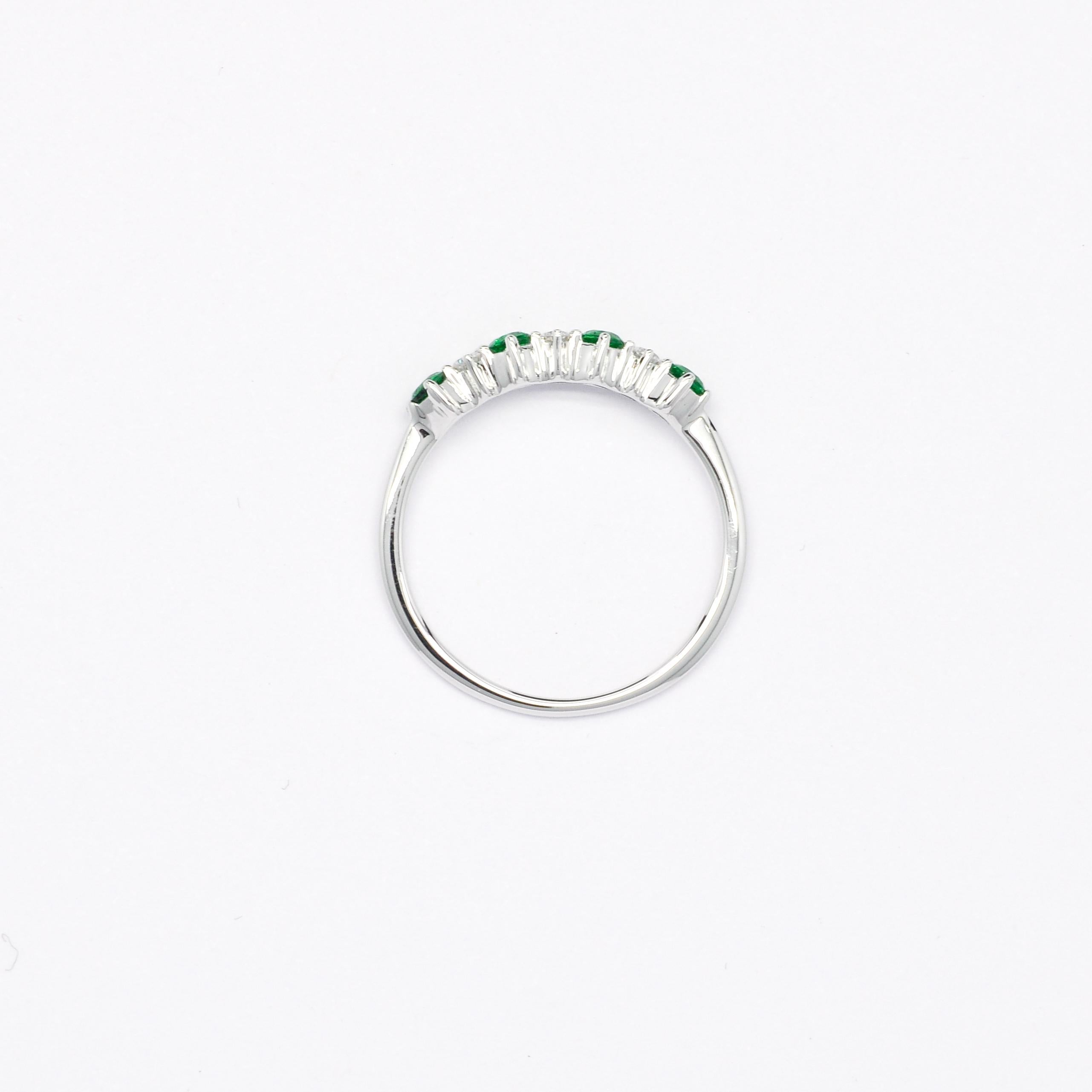 Modern Natural Diamond Ring 18 Karat White Gold Synthetic Emerald Engagement Ring For Sale