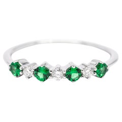 Used Natural Diamond Ring 18 Karat White Gold Synthetic Emerald Engagement Ring