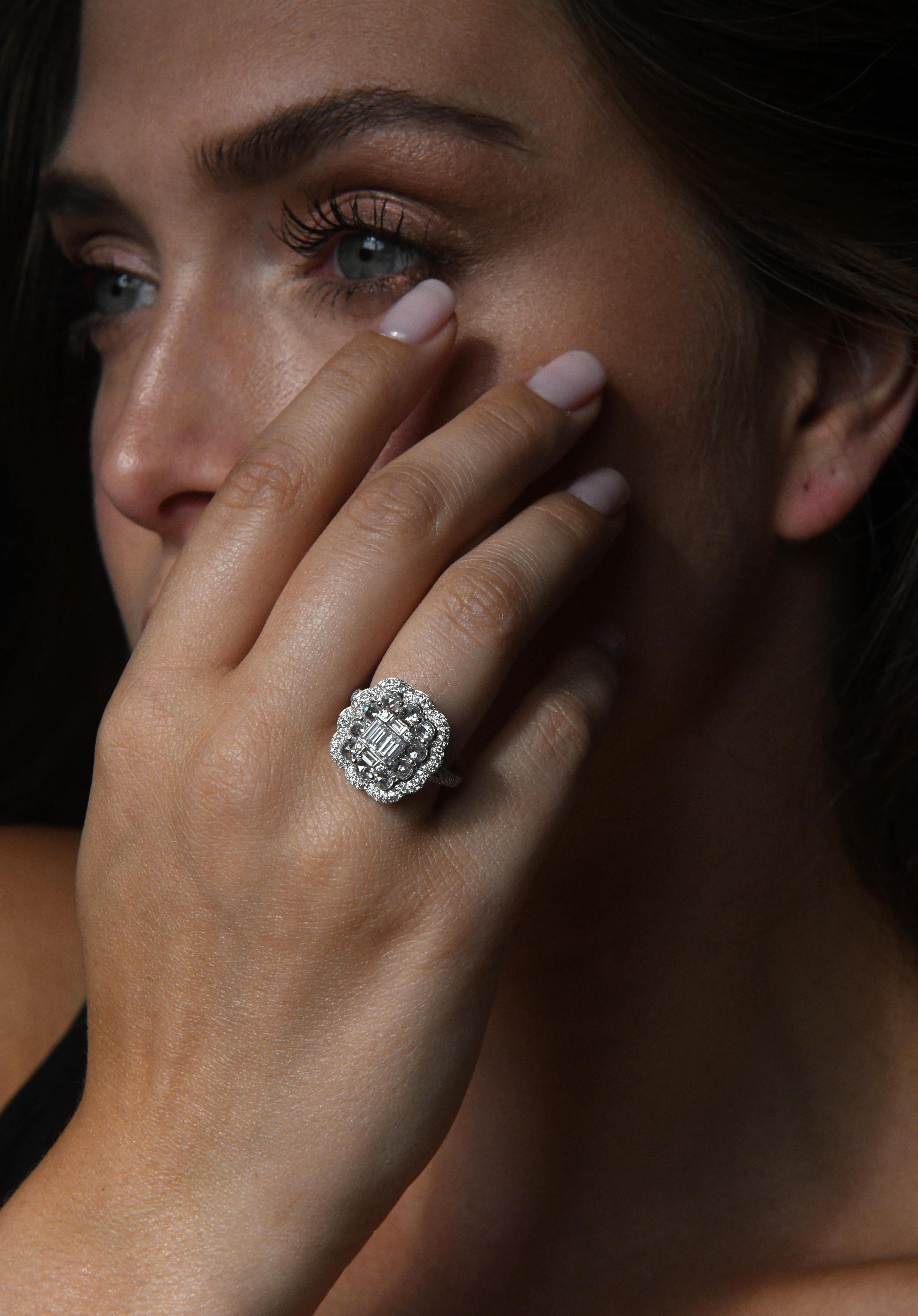 Natural Diamond Ring 1.80 cts 18 Karat White Gold Briolette Diamond Luxury Ring For Sale 6