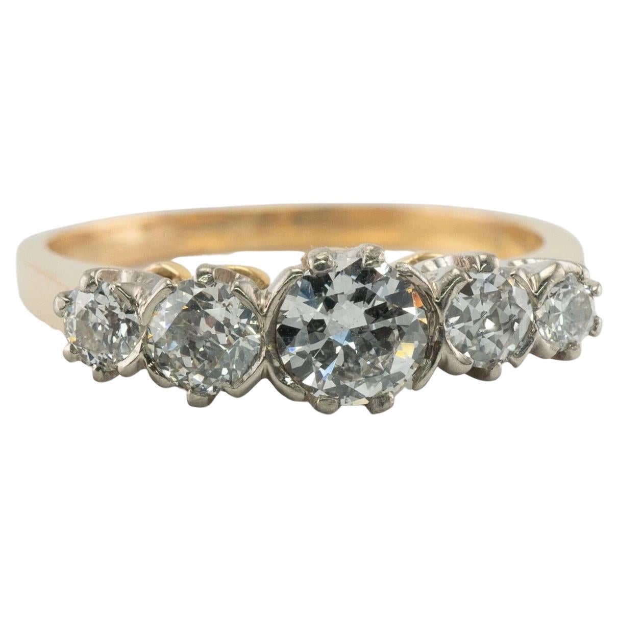 Natural Diamond Ring 18K Gold Band .86ct TDW English Vintage Wedding