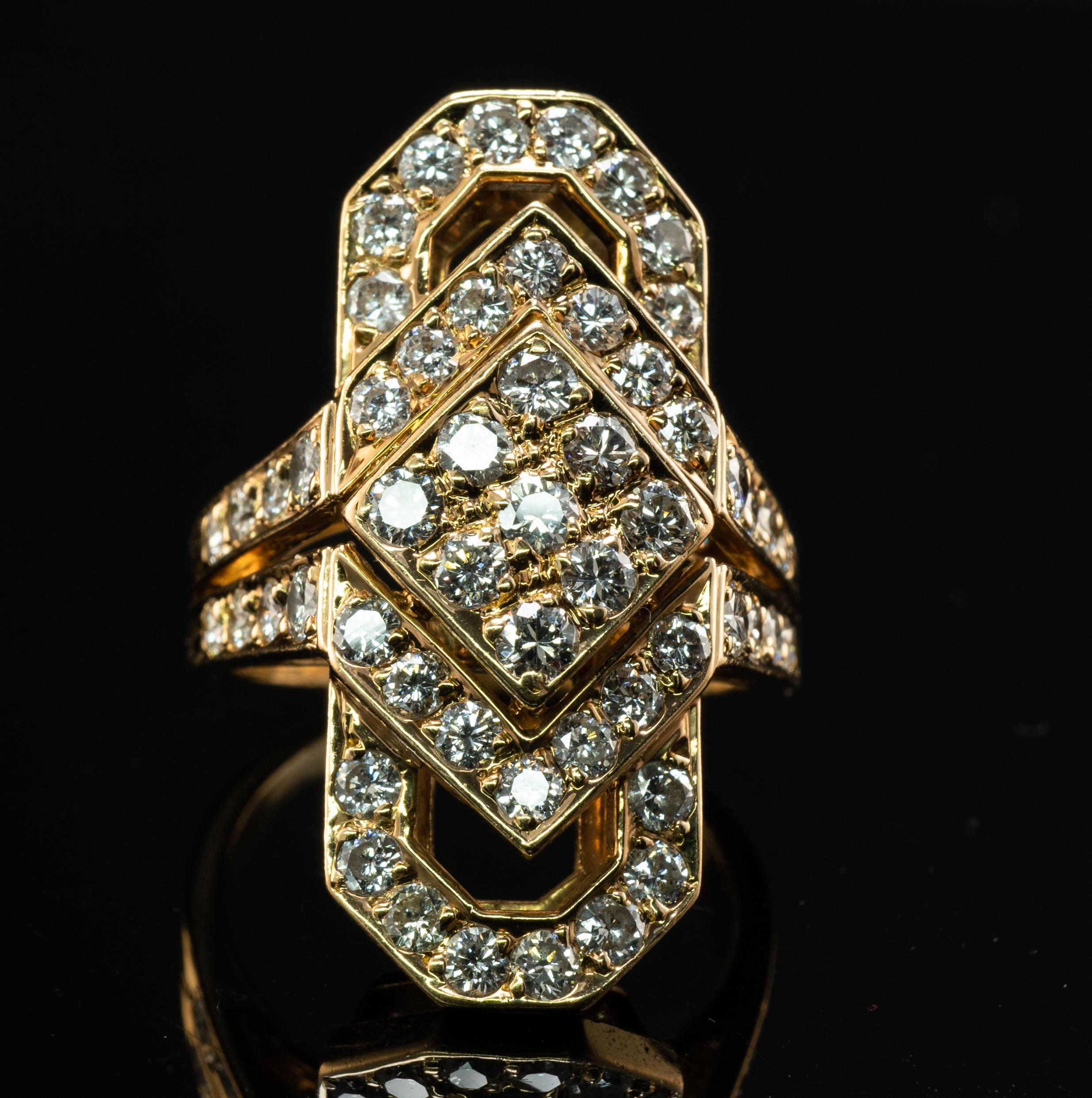 Natürlicher Diamantring 18K Gold Geometrischer Vintage 3,00 TDW  Cluster im Angebot 5