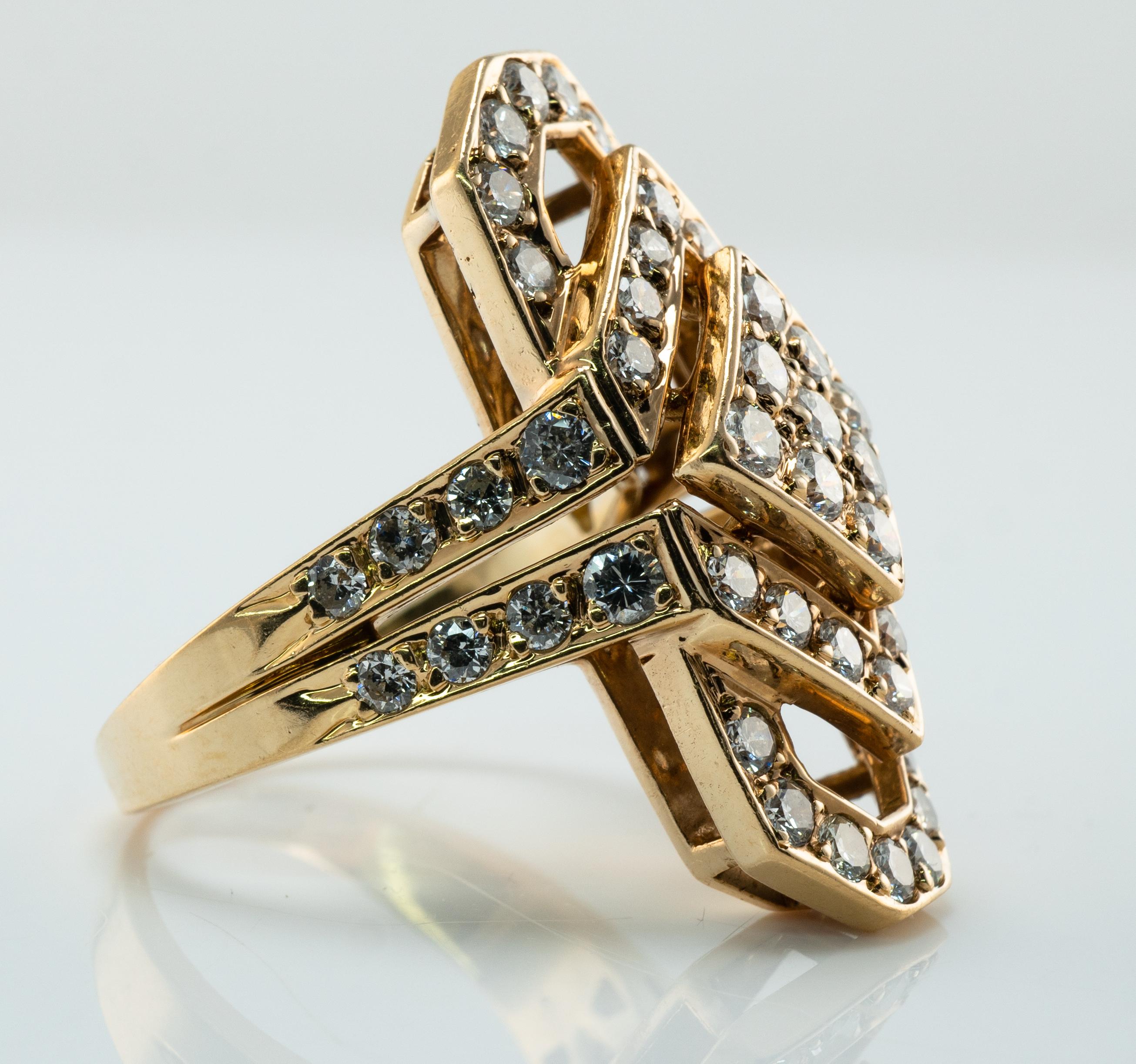 Natürlicher Diamantring 18K Gold Geometrischer Vintage 3,00 TDW  Cluster im Angebot 7
