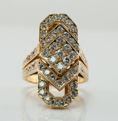Natural Diamond Ring 18K Gold Geometric Vintage 3.00 TDW  Cluster