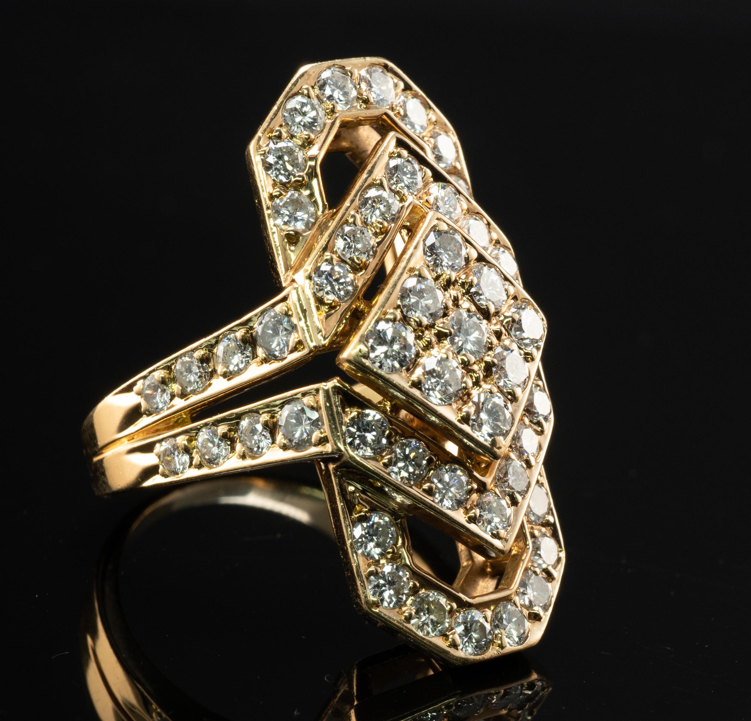 Natürlicher Diamantring 18K Gold Geometrischer Vintage 3,00 TDW  Cluster (Rundschliff) im Angebot